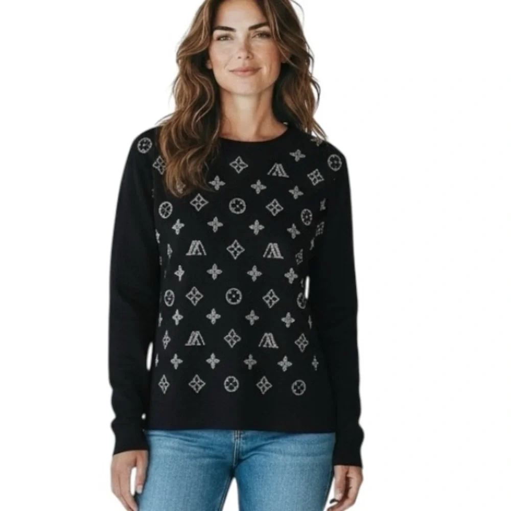 Elegant Designer Black Silver Knit Sweater